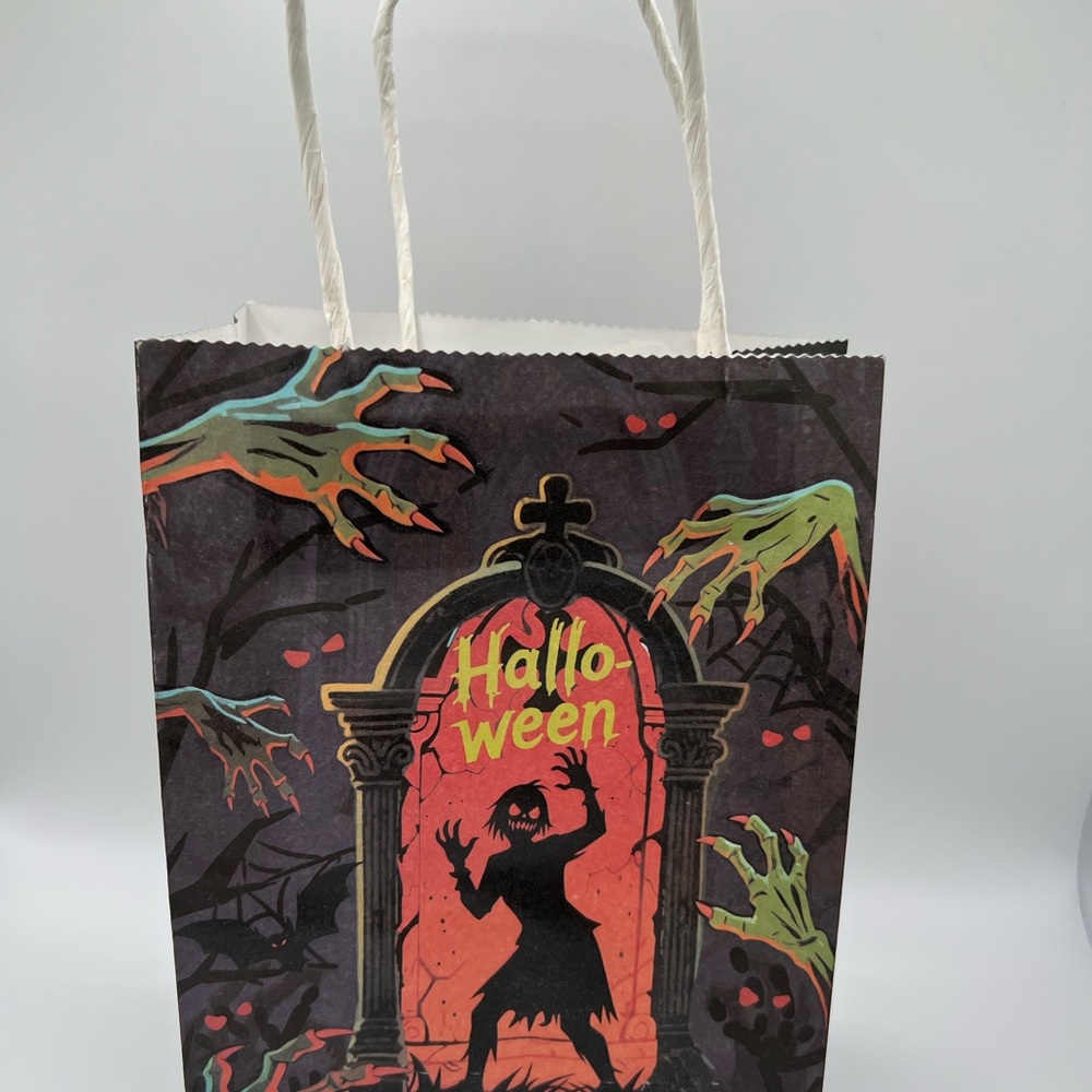 Halloween Treat Bag - Black & Orange Spooky Design 24 Pack/4 Designs